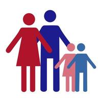 beeldschrift van mensen. platte icoon van een modern gezin. vader, moeder en kinderen staan samen. icoon van vertrouwen, vriendschap en wederzijdse steun voor sjablonen en webdesign vector