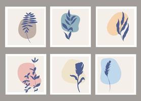 set sjablonen met abstracte compositie van eenvoudige vormen en natuurlijke botanische elementen. collagestijl, minimalisme vector