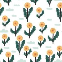 patroon wilde bloemen paardebloemen wolken vector