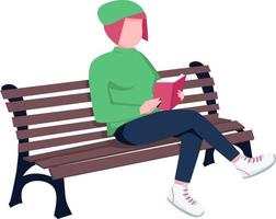 jonge vrouw leesboek op bank semi-egale kleur vectorkarakter vector