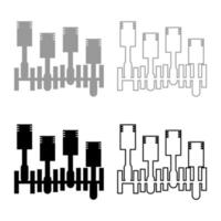 krukas motor cilinder blok zuiger verbrandingsmotor auto detail motor set pictogram grijs zwart kleur vector illustratie afbeelding solide vulling overzicht contour lijn dun vlakke stijl