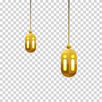 gouden lamp lantaarns op transparante achtergrond, geïsoleerd. decoratie voor islamitische moslimvakanties. ramadan kareem-ontwerpen. vectorillustratie van een lantaarnlamp vector