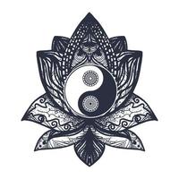 vintage yin en yang in lotus vector
