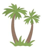 vector tropische palmboom illustraties. jungle gebladerte illustratie. hand getekend plat exotische plant geïsoleerd op een witte achtergrond. heldere kinderachtige zomer groen illustratie.