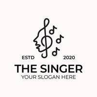 zanger vocaal karaokekoor met muzieknoten solsleutel zingende vrouw gezicht lineaire stijl logo-ontwerp vector