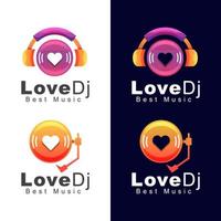 hoofdtelefoon liefde dj muziek logo, beste geluid muziek logo vector ontwerpsjabloon