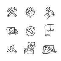 service icoon in doodle stijl. handgetekende reparatie-elementen. collectie herstellen. online hulp vector