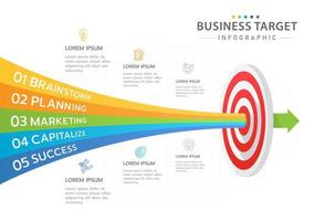 infographic sjabloon voor bedrijven. 5 stappen modern doeldiagram met pijlen, presentatie vector infographic.