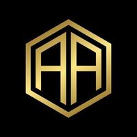 gouden beginletter aa zeshoek logo ontwerp vector