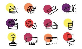 set iconisch theaterfilmsontwerp. eenvoudig en schattig hand getrokken illustratie symbool. vector