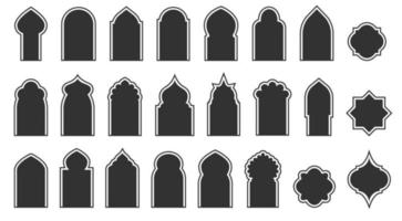 set van arabische ramen en deuren. silhouet van islamitische architectuurelementen. vector eps 10