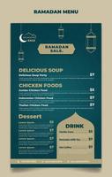 ramadan menusjabloon in groen islamitisch achtergrondontwerp. ook een goede sjabloon voor het ontwerpen van restaurantmenu's. vector