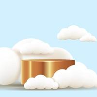 3D-realistische podium en wolk op de blauwe achtergrond. vector illustratie