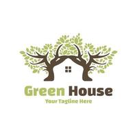 groen huis logo vector illustratie ontwerp, boomhut logo vector illustratie ontwerp inspiratie sjabloon