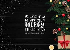 vectorillustratie van prettige kerstdagen en gelukkig nieuwjaar 2018 met rode kerstballen en kerstversiering vector