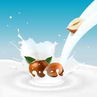 stromende melk en hazelnoten vector
