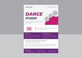 dansstudio flyer-sjabloon, dansstudio poster promotionele flyer, dansles poster folderontwerp. a4 sjabloon, brochureontwerp, omslag, flyer, poster, drukklaar vector