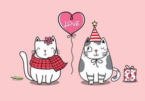 vector illustratie karakter ontwerp paar kat verliefd en klein hartje voor valentijn dag. cartoon-stijl.
