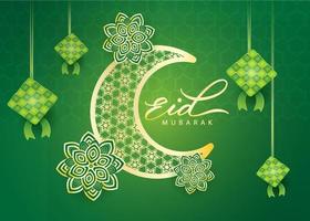 eid mubarak, eid al adha, eid al fitr groene islamitische vector poster banner met maan afbeelding ontwerp