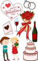 valentijnsthema met geliefden en cake vector