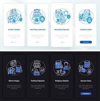 persoonlijke informatie nacht- en dagmodus onboarding mobiele app-scherm vector