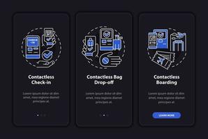contactloze service nachtmodus onboarding mobiele app-scherm. walkthrough 3 stappen grafische instructiepagina's met lineaire concepten. ui, ux, gui-sjabloon. talloze pro-bold, reguliere lettertypen gebruikt vector