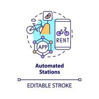 geautomatiseerde stations concept icoon. fiets delen categorie abstracte idee dunne lijn illustratie. automatische fietsverhuur. derde generatie. vector geïsoleerde omtrek kleur tekening. bewerkbare streek