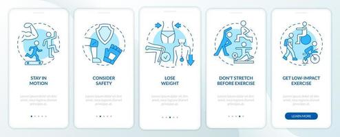 het verbeteren van de gezondheid van de gewrichten geeft natuurlijk tips voor het blauwe onboarding-scherm van de mobiele app vector