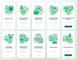 landbouwtrends groene onboarding mobiele app-schermset vector