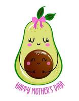 gelukkige moederdag - schattige hand getekende zwangere avocado illustratie kawaii-stijl. Moederdag kleurenposter. goed voor wenskaarten, banners, textiel, geschenken, shirts, mokken. Babykleren vector