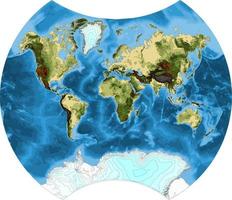 fysieke vector wereldkaart met topografische contourlijn