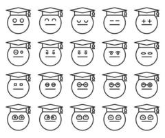 schattige student lijn emoticons set vector