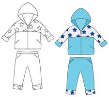 kinderkleding. trui en broek. vector afbeelding op een witte achtergrond.