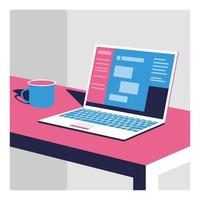 laptop met koffie platte ontwerp illustratie vector premium vector