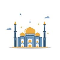 ramadan moskee blauw geel modern plat ontwerp premium vector