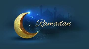 ramadan kareem met gouden halve maan op blauw vector