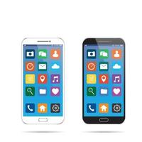 nieuwe realistische mobiele smartphone zwart-wit moderne stijl. vector smartphone met ui-pictogrammen. geïsoleerd op een witte achtergrond.