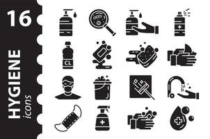 set van hygiëne iconen. zwarte glyph vector icoon collectie.