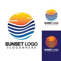 zonsondergang strand logo symbool vector illustratie ontwerpsjabloon.