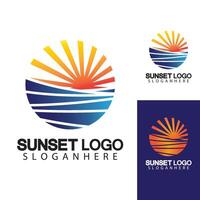zonsondergang strand logo symbool vector illustratie ontwerpsjabloon.