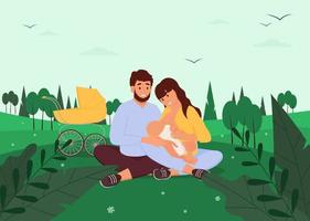 mama en papa met een baby in het park. vector illustratie