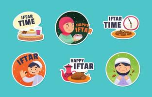 gelukkig iftar-tijdstickerpakket vector