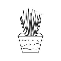 kamerplant in pot in zwart-wit lijntekening stijl. potplant geïsoleerd op een witte achtergrond. vector illustratie