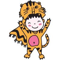 met de hand getekend klein kind in tijgerpak illustratie vector