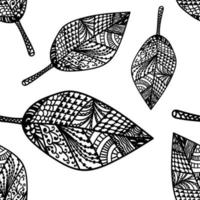 doodle hand getekende naadloze bloemmotief met bladeren. vector
