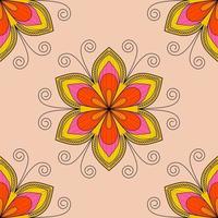 tropische achtergrond met kleurrijke mandala bloemen op beige. tropisch naadloos patroon. vector