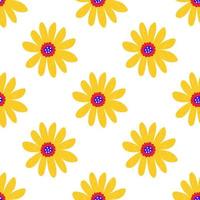 schattige cartoon polka dot bloemen in vlakke stijl naadloze patroon. bloemen kinderlijke stijl achtergrond. vector