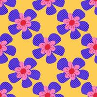 schattige cartoon polka dot bloemen in vlakke stijl naadloze patroon. bloemen kinderlijke stijl achtergrond. vector