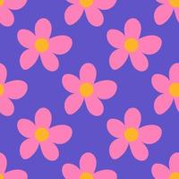 schattige cartoon polka dot bloemen in vlakke stijl naadloze patroon. bloemen kinderlijke stijl achtergrond. vector