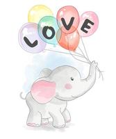 cartoon olifant houdt van liefde ballonnen vector